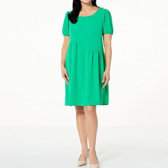 Nina Leonard Red Orange Bubble Sleeve Trapeze Dress Knee Length Medium - Picture 1 of 2